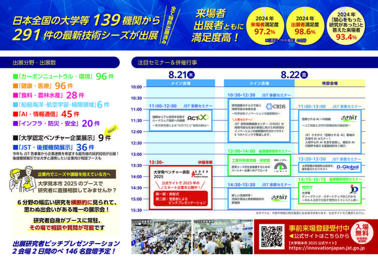 8/21、22開催】JST産学連携イベント「大学見本市2025～イノベーション